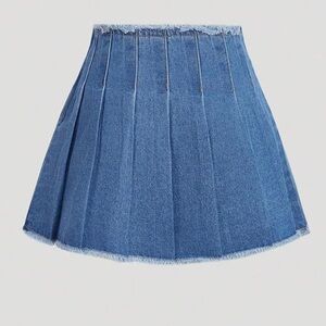 Denim pleated distressed mini skirt